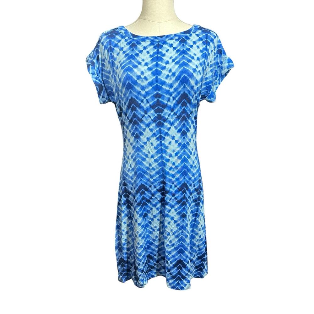 NEW Tart Womens Blue Tie Dye Jersey Knit Dress Open Draped Back Stretchy Size S